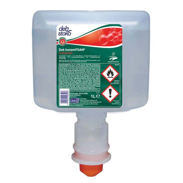 Image Stoko (deb stoko) InstantFOAM Complete® | 1-Liter-Patrone <br>hochwirksames Schaum-Handdesinfektionsmittel mit Breitbandwirkung auf Alkoholbasis <br>+++ DESINFEKTIONSMITTEL VORSICHTIG VERWENDEN. VOR GEBRAUCH STETS ETIKETT UND PRODUKTINFORMATIONEN LESEN. +++