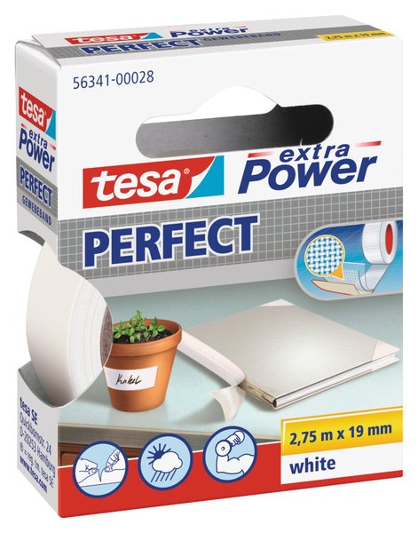 Image TESA Gewebeklebeband TESA tesa® Extra Power Weiß (L x B) 2.75 m x 19 mm Kautsch