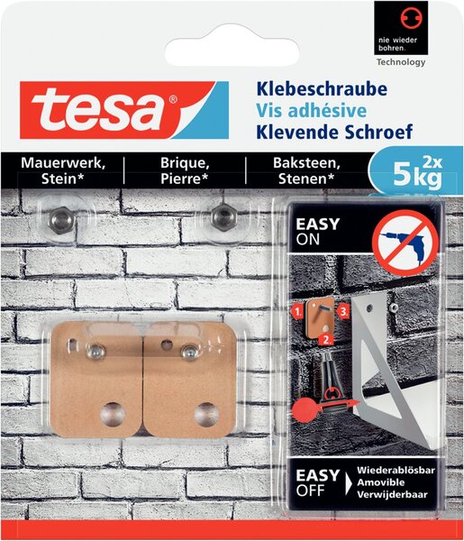 Image TESA Klebeschraube, 2 Stück, für Mauerwerk und Stein, bis zu 5kg pro Schraube, 