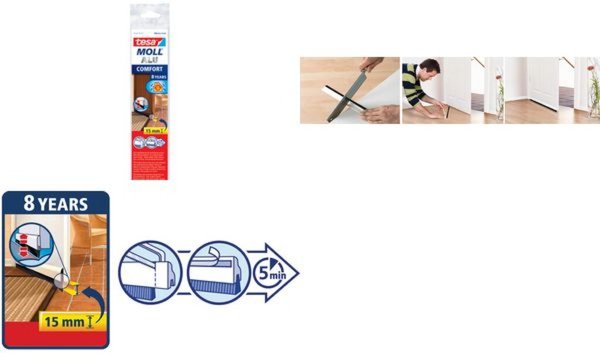 Image TESA Moll COMFORT Türdichtschiene, weiß, 40 mm x 1 m Tür-Dichtung aus lackierte