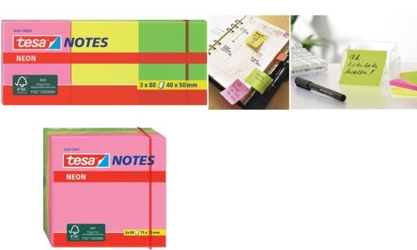Image TESA Neon Notes Haftnotizen, 75 x 75 mm, 3-farbig in den Farben je 2 x pink, ge