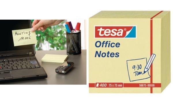 Image TESA Office Notes Haftnotiz Würfel, 75 x 75 mm, gelb 400 Blatt - Würfel (56675-