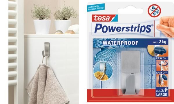 Image TESA Powerstrips Haken ZOOM WATERPROOF, aus Metall, silber einfache Montage, ge