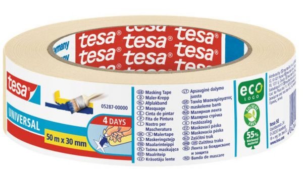Image TESA ecoLogo Maler Krepp Universal Papierabdeckband 50 mm x 50 m, zum sauberen 