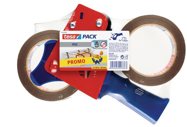 Image TESA pack, zwei Rollen (PVC), 66m x 55mm, plus tesapack-Handabroller