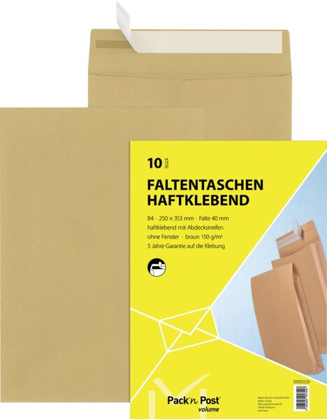 Image MAIL media Faltentasche, B4, Haftklebung, Natron, 150g, 40mm