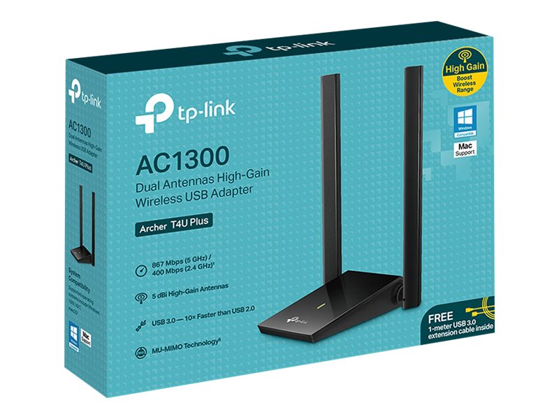 Image TP-LINK Archer T4U Plus AC1300 Dual-Gain-Dualband-WLAN-USB-Adapter 2xExterne Hi