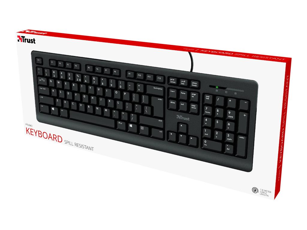 Image TRUST PRIMO Kabelgebunden Tastatur Deutsch, QWERTZ Schwarz mit numerischer Tast