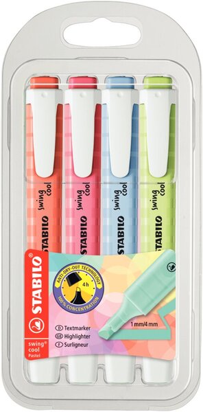 Image Textmarker STABILO swing cool, pastell, 4-er Etui, sortiert