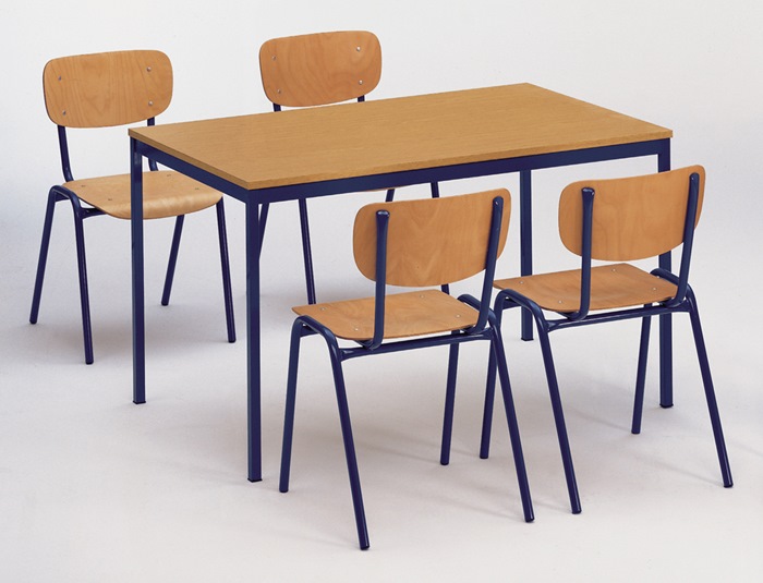 Image Tisch/Stühle-Set 1 Tisch 1200 x 800mm u.4 Stapelstühle Buche Gestell blau