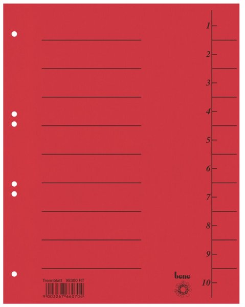 Image Trennblätter A4 vollfarbig rot mit Beschriftungslinien