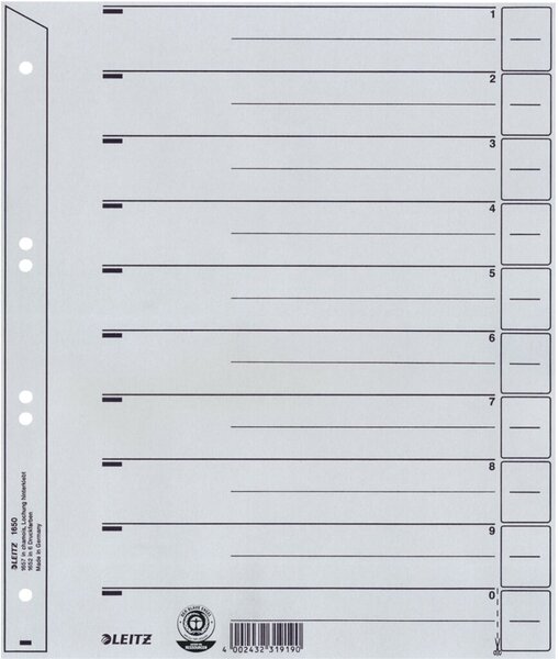 Image Trennblätter Karton A4 grau Lochung hinterklebt, Linienaufdruck