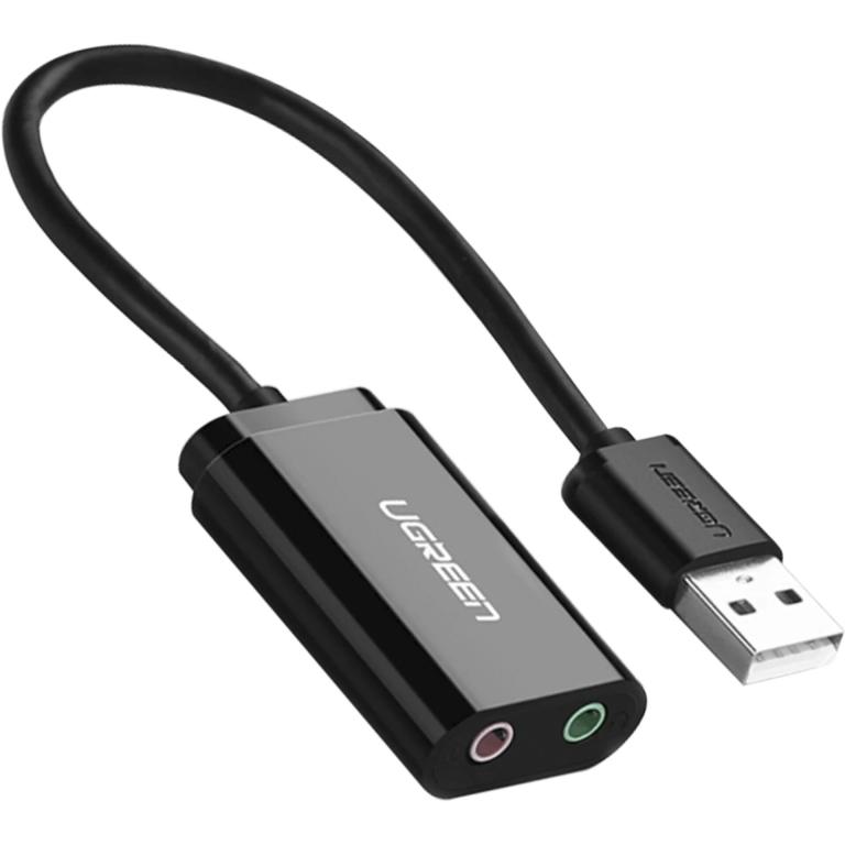 Image UGREEN USB-A zu 3.5mm External Stereo Sound Adapter, 15cm, schwarz
