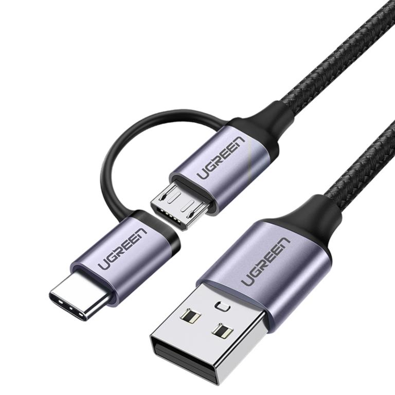 Image UGREEN USB 2-in-1 UGREEN Typ-C / Micro USB Kabel, QC 3.0, 1m (schwarz)