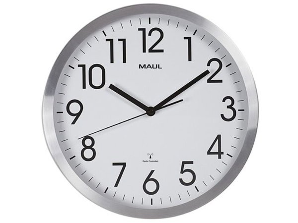 Image Uhr MAULmove 30RC Funkuhr silber Wanduhr Aluminium Rahmen Ø 30,5cm