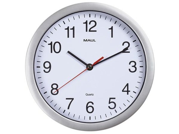 Image Uhr MAULrun 25 Quarzuhr silber Wanduhr Kunststoff Rahmen Ø 25,2cm