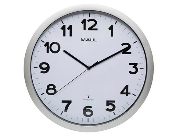 Image Uhr MAULstep 40RC Funkuhr silber Wanduhr Kunststoff Rahmen Ø 40cm