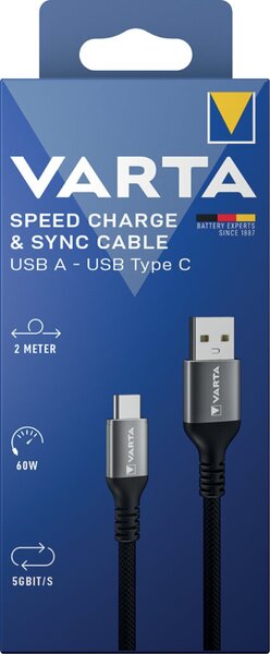 Image Speed Charge & Sync Cable, 2m, 60W 5Gbit/s, USB-A/USB-C, schwarz