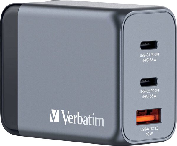 Image Ladeadapter Universal GNC-65, 65W grau, GaN, 1x USB-A QC, 2x USB-C PD