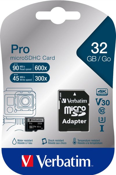 Image VERBATIM Micro SDHC Card Pro UHS-I 32GB Class 10 inkl. Adaptor