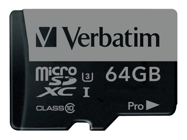 Image VERBATIM Micro SDXC Card Pro UHS-I 64GB Class 10 inkl. Adaptor