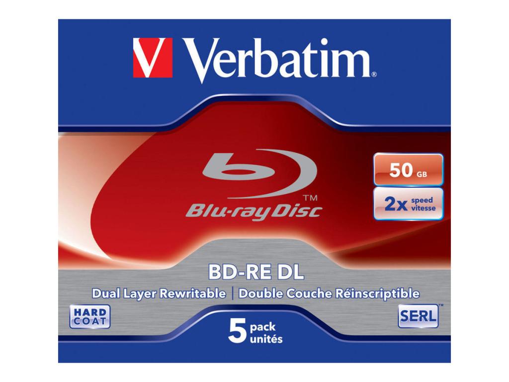 Image Verbatim BD-RE Blu-Ray 50GB 2x Speed White Blue Surface JC 5er Pack