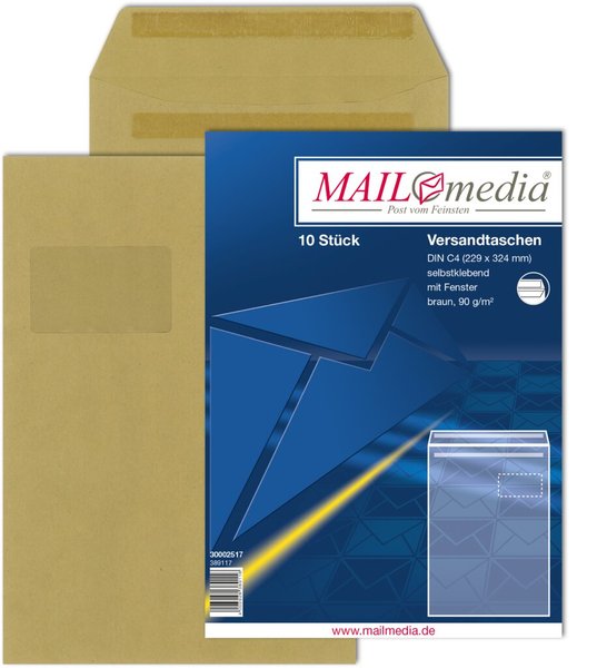 Image Versandtasche C4, mit Fenster, SK, 90 g/qm, braun