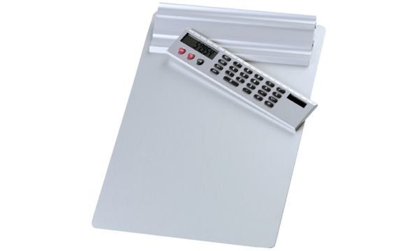 Image WEDO Klemmbrett, DIN A4, mit abnehmbaren Taschenrechner aus poliertem, leicht m