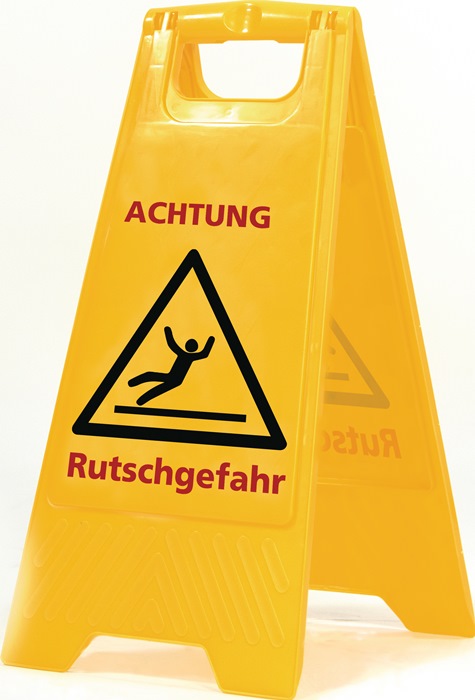 Image Warnschild Achtung Rutschgefahr Schriftzug B 300xH 570mm signalgelb/schwarz/rot