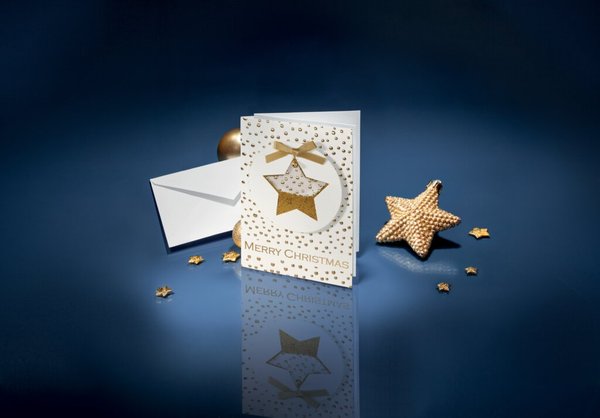 Image Weihnachts-Karte+Umschlag Confetti Star, Blind-/Folienprägung Glanzkarton