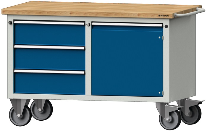 Image Werkstattwagen H840xB1350xT700mm grau/blau Anz.Schubl.xH 3x170,1Tür 510mm