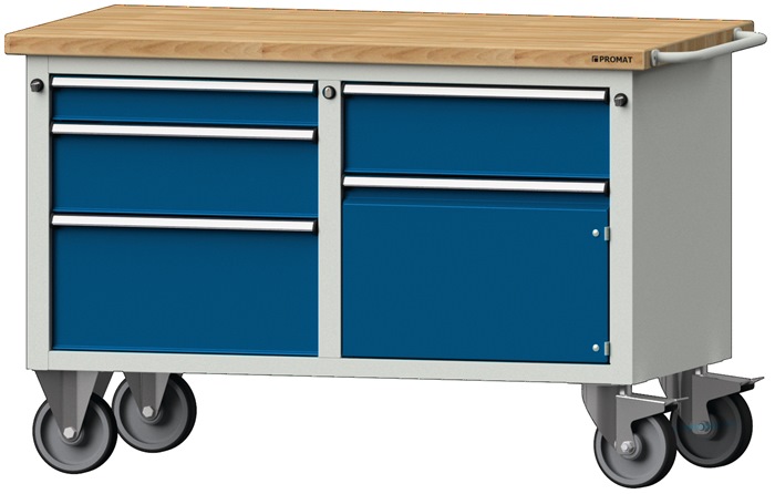Image Werkstattwagen H840xB1350xT700mm grau/blau Schubl.xH 1x85/255 2x 170,1Tür 340mm