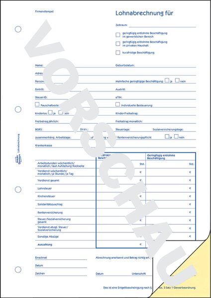 Image Lohnabrechnung Minijob, selbstdurch- schreibend, DIN A4, 2 x 40 Blatt