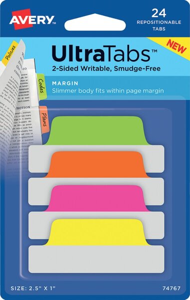 Image AVERY Zweckform Haftstreifen UltraTabs Neon, 63,5 x 25 mm