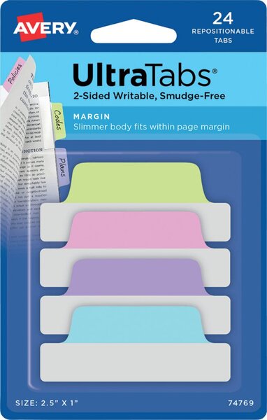 Image AVERY Zweckform Haftstreifen UltraTabs Pastell, 63,5 x 25 mm