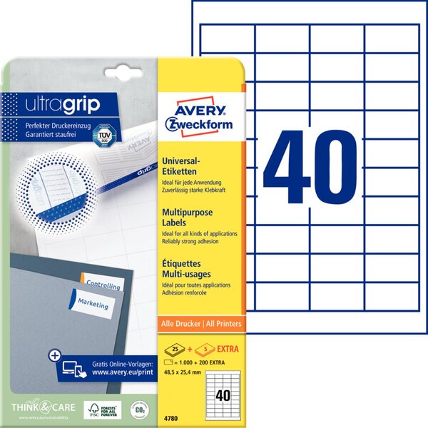 Image ZWECKFORM AVERY QuickPEEL Universal-Etiketten, 48,5x25,4 mm weiß, Rand rundum, 