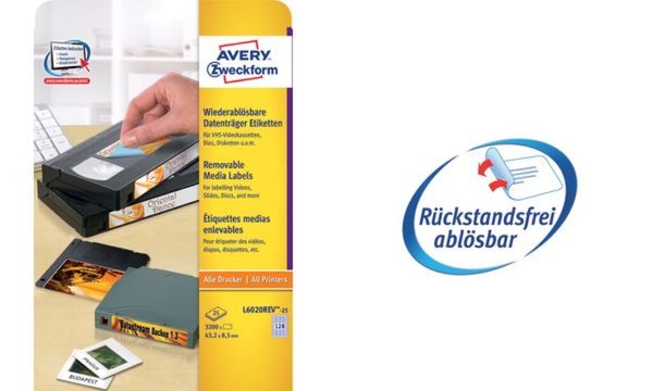 Image ZWECKFORM AVERY Stick+Lift Etiketten für Dia, 43,2 x 8,5 mm Inhalt: 3200 Etiket