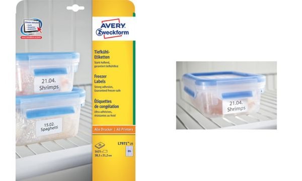 Image ZWECKFORM AVERY Tiefkühl-Etiketten, 38,1 x 21,2 mm, weiß kälteresistentes Papie