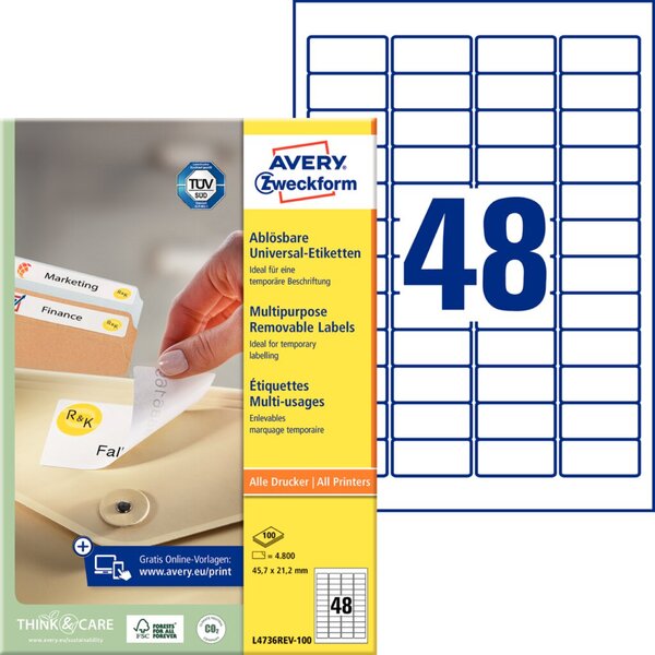 Image ZWECKFORM AVERY Universal-Etiketten, 45,7 x 21,2 mm, weiß wiederablösbar, mit u