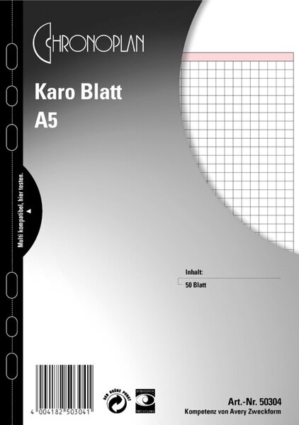 Image ZWECKFORM AVERY Zweckform CHRONOPLAN Karo Blatt, A5, 50 Blatt 80 g-qm, Formular