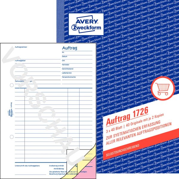 Image ZWECKFORM AVERY Zweckform Formularbuch "Auftrag", SD, A5, 3 x 40 Blatt - für de