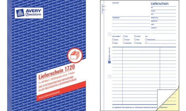 Image ZWECKFORM AVERY Zweckform Formularbuch "Lieferschein", 2 x 50 Blatt A6, 2. Blat