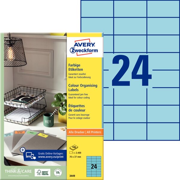 Image ZWECKFORM Avery - Aktenetiketten (File Folder Labels) - Blau - 70 x 37 mm - 240