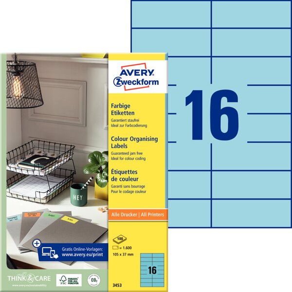 Image ZWECKFORM Avery - Aktenetiketten (File Folder Labels) - Blau - 105 x 37 mm - 16