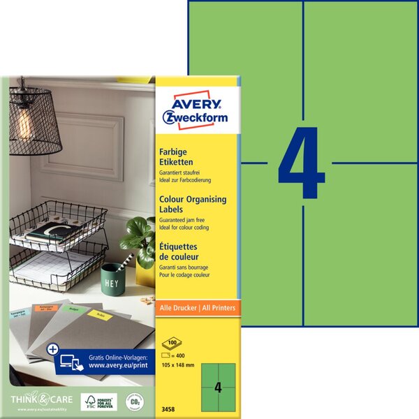 Image ZWECKFORM Avery - Aktenetiketten (File Folder Labels) - grün - 105 x 148 mm - 4