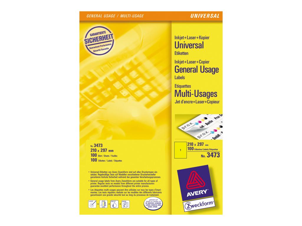 Image ZWECKFORM Avery - Etiketten - Gelb - A4 (210 x 297 mm) - 100 Stck. (100 Bogen x