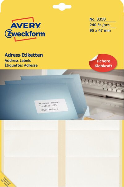 Image ZWECKFORM Avery - Permanent-Adressklebeetiketten - weiß - 95 x 47 mm - 240 Etik
