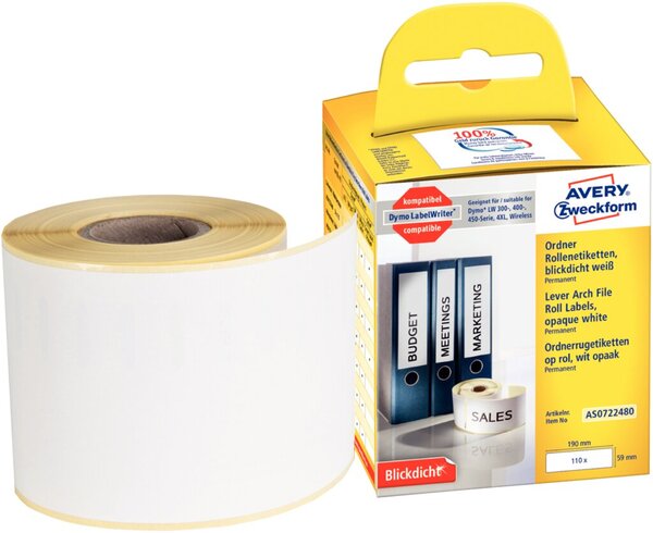 Image ZWECKFORM Avery - Permanent adhesive rectangular paper lever arch labels - weiß