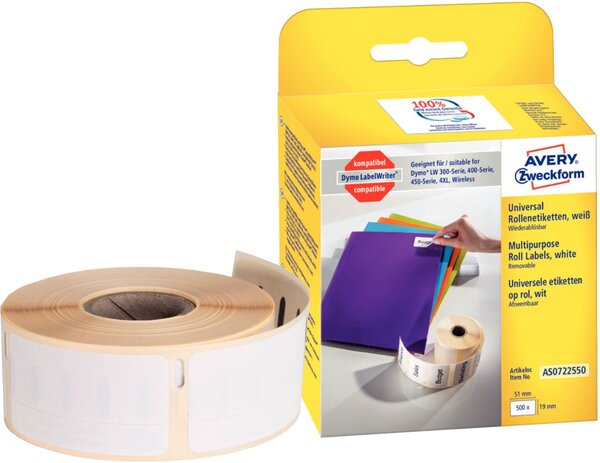 Image ZWECKFORM Avery - Removable adhesive rectangular paper labels - weiß - 19 x 51 