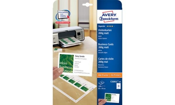 Image ZWECKFORM Avery QuickundClean C32011 - Visitenkarten - weiß - 200 g/m2 - 5000 S